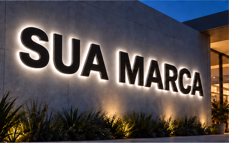 Letra caixa iluminada aplicada na fachada de uma empresa